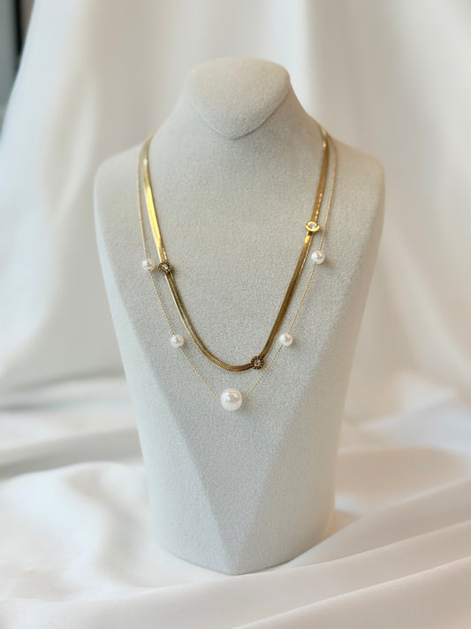 Çift Zincir İnci Kolye