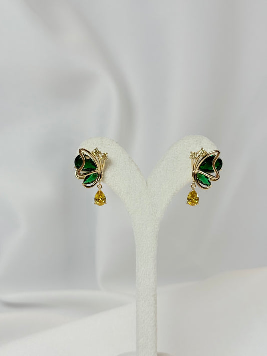 Özel Seri Kristal Zümrüt Yeşili Kelebek küpe