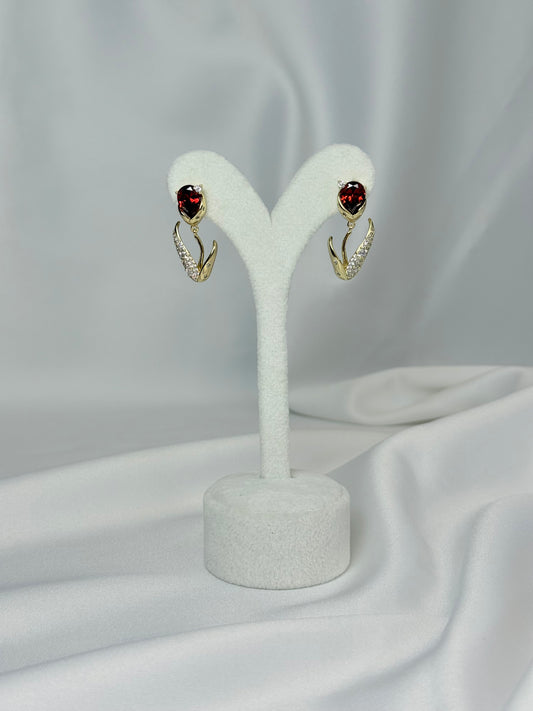 Özel Seri Xuping Zirkon Yaprak Kırmızı Gül Küpe