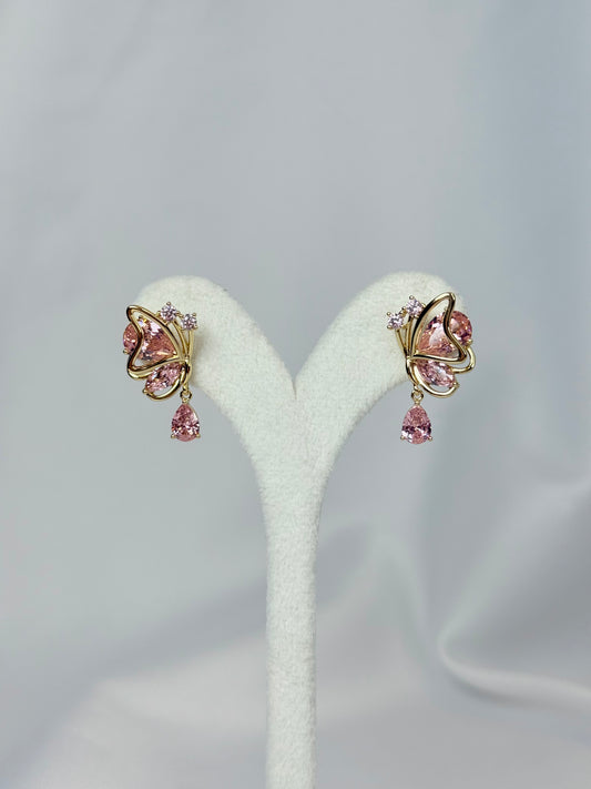 Özel Seri Xuping Kristal Pembe Kelebek Küpe