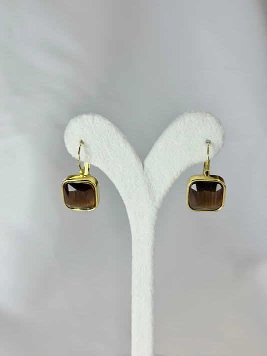 Kahverengi Vintage Kare Küpe