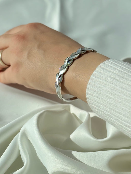 Yaprak Desen Sedefli Silver Kelepçe Bilezik