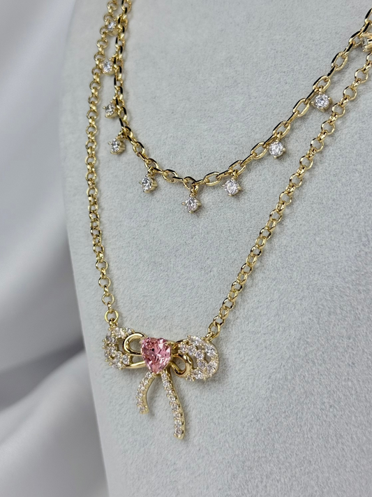 Özel Seri Xuping Pembe Kurdele 2'li Kolye