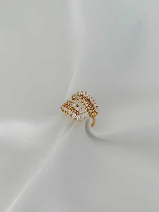 Yaprak Tasarım Zirkon Taş Yüzük Ayarlanabilir