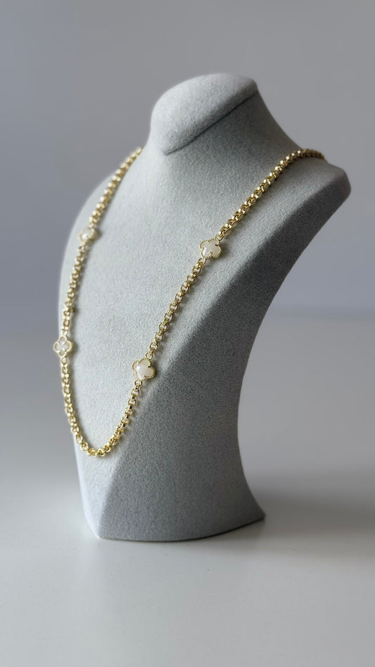 Kalın Zincir Beyaz Yonca Kolye