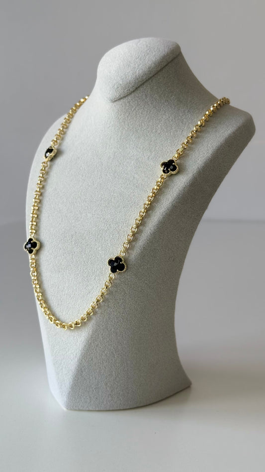 Kalın Zincir Siyah Yonca Kolye