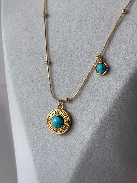 Çift Turkuaz Taşlı Kolye