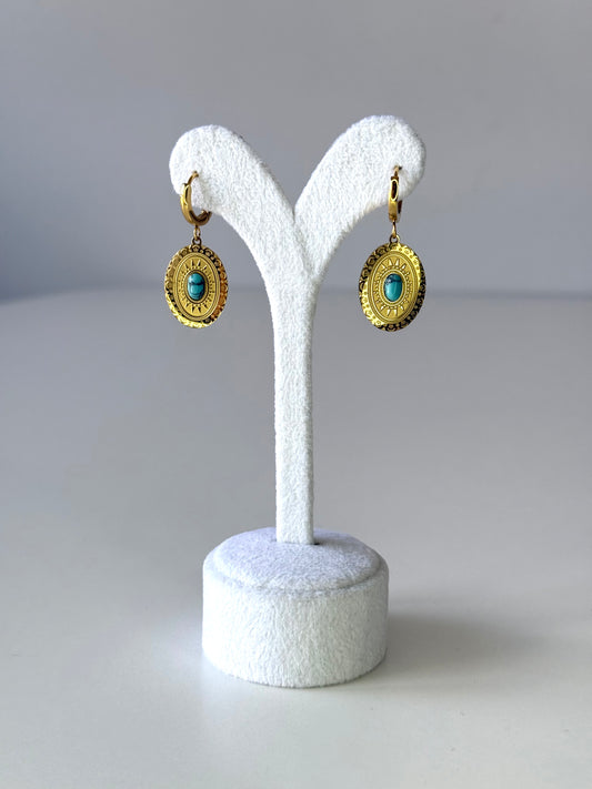 Turkuaz Taşlı Ayna Küpe