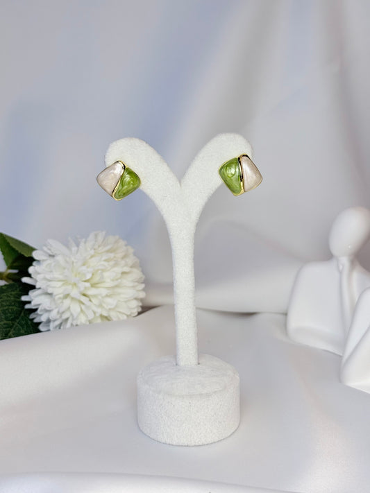 Vintage Gümüş Sedefli Yeşil Küpe